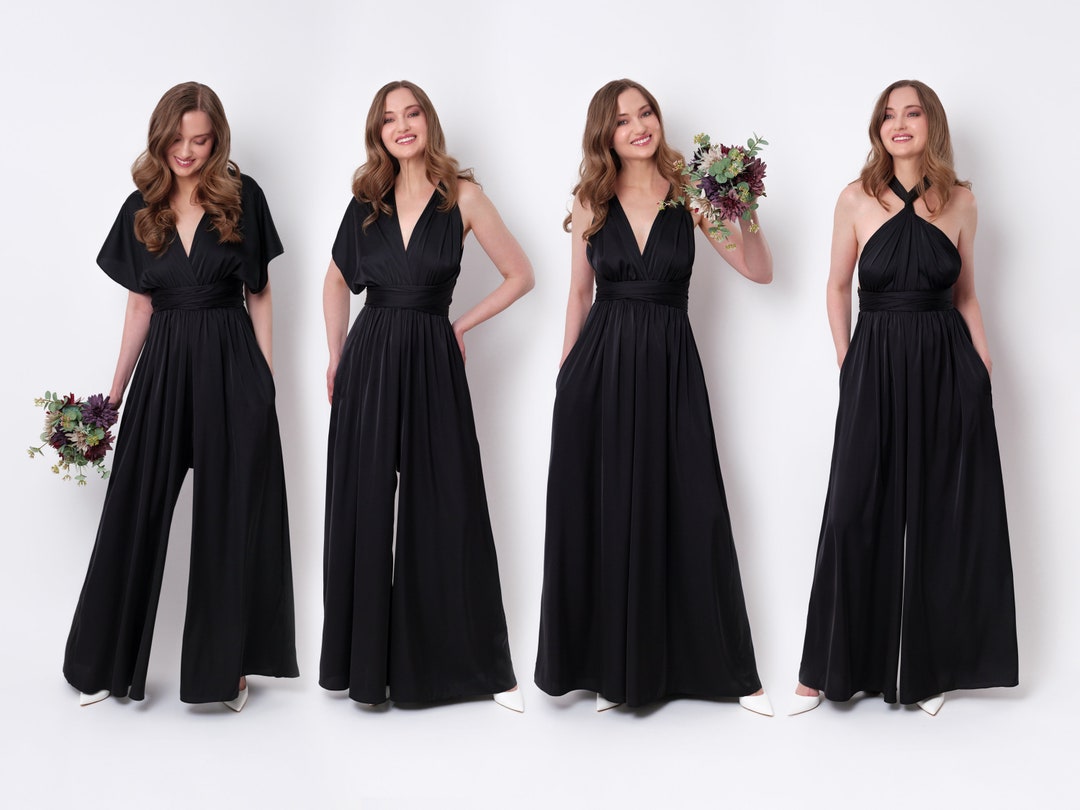 Black Infinity Jumpsuit, Silk Jumpsuit, Bridesmaid Jumpsuit, Multi Wrap