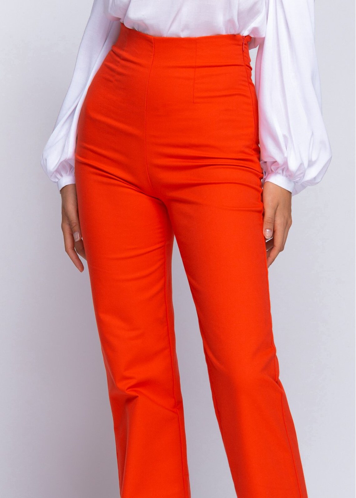 Red high waisted cotton pant Etsy