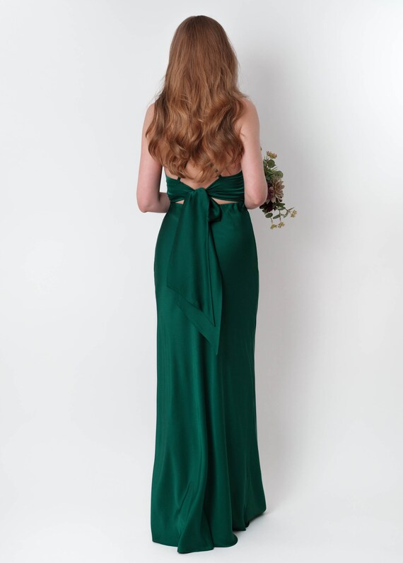 Silk dress in dark green, slit dress, bridesmaid dress, satin dress, wedding guest dress, evening dress, bridesmaid gift, cocktail party