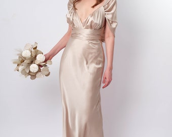 Bridesmaid Infinity Dress, Champagne Beige Silk Dress, Silk Dress, Multi  Wrap Dress, Convertible Dress, Multiway Dress, Long Dress - Etsy