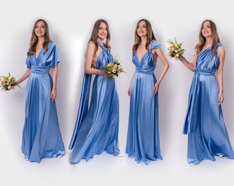 Sky blue luxury satin infinity dress, bridesmaid dresses, bridesmaid infinity dress, silk infinity dress, wrap dress, Maid of Honor dress