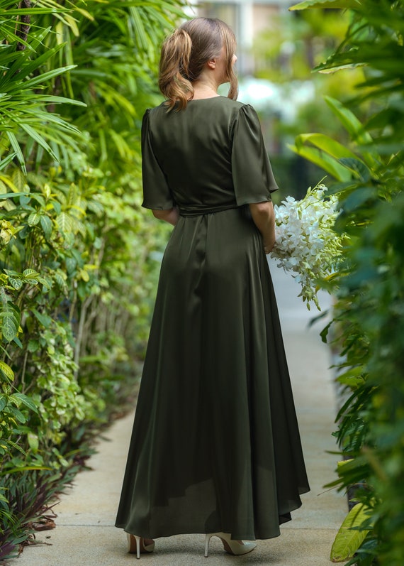 Dark Olive Silk Dress, Silk Dress, Wrap Dress, Bridesmaid Dress, Wedding Guest Dress, Women Dress, Maxi Dress, Evening Dress, Long Dress - Etsy Dark Olive Silk Dress, Silk Dress, Wrap Dress, Bridesmaid Dress, Wedding Guest Dress, Women Dress, Maxi Dress, Evening Dress, Long Dress - Etsy