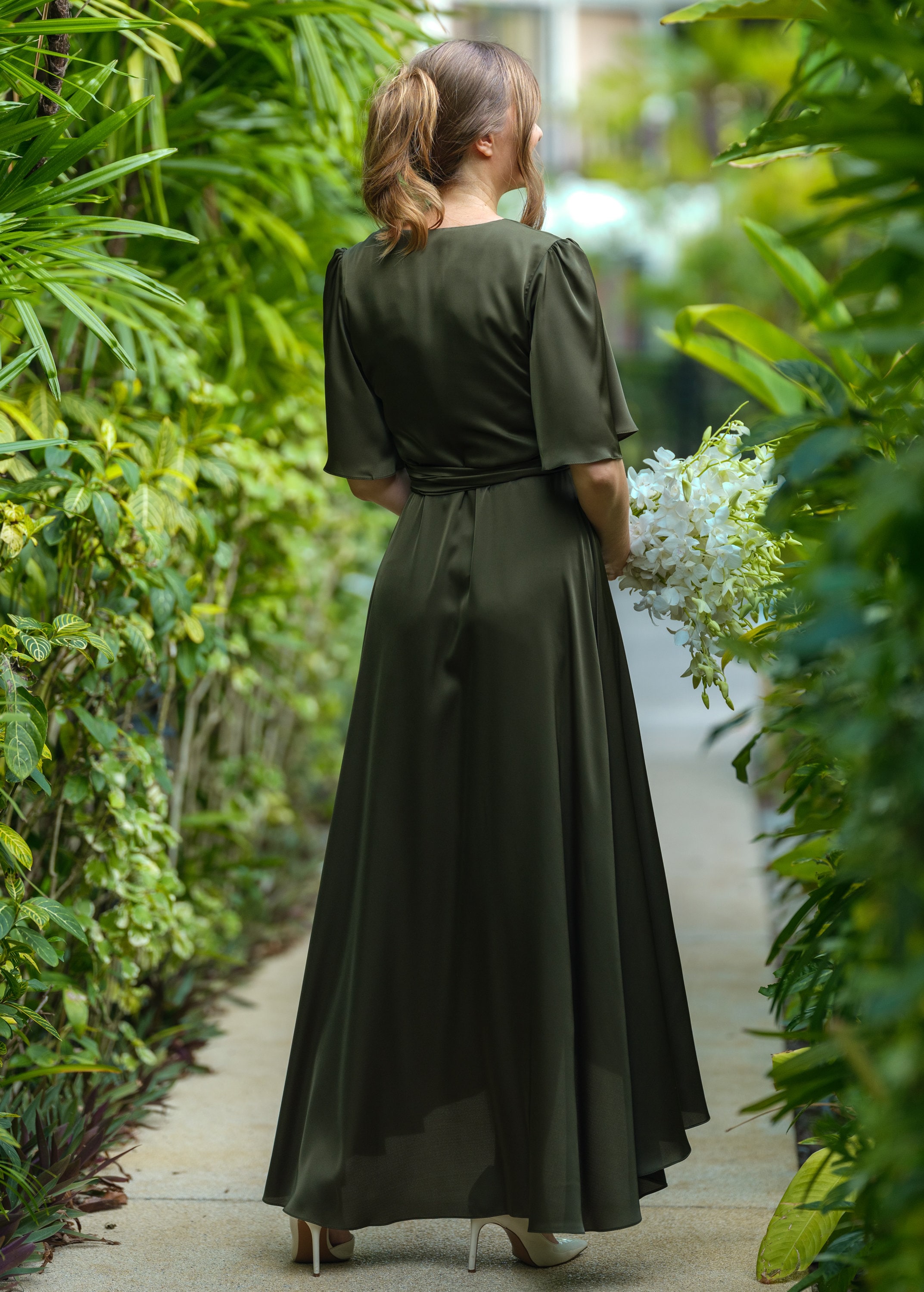 Dark Olive Silk Dress, Silk Dress, Wrap Dress, Bridesmaid Dress, Wedding  Guest Dress, Women Dress, Maxi Dress, Evening Dress, Long Dress - Etsy