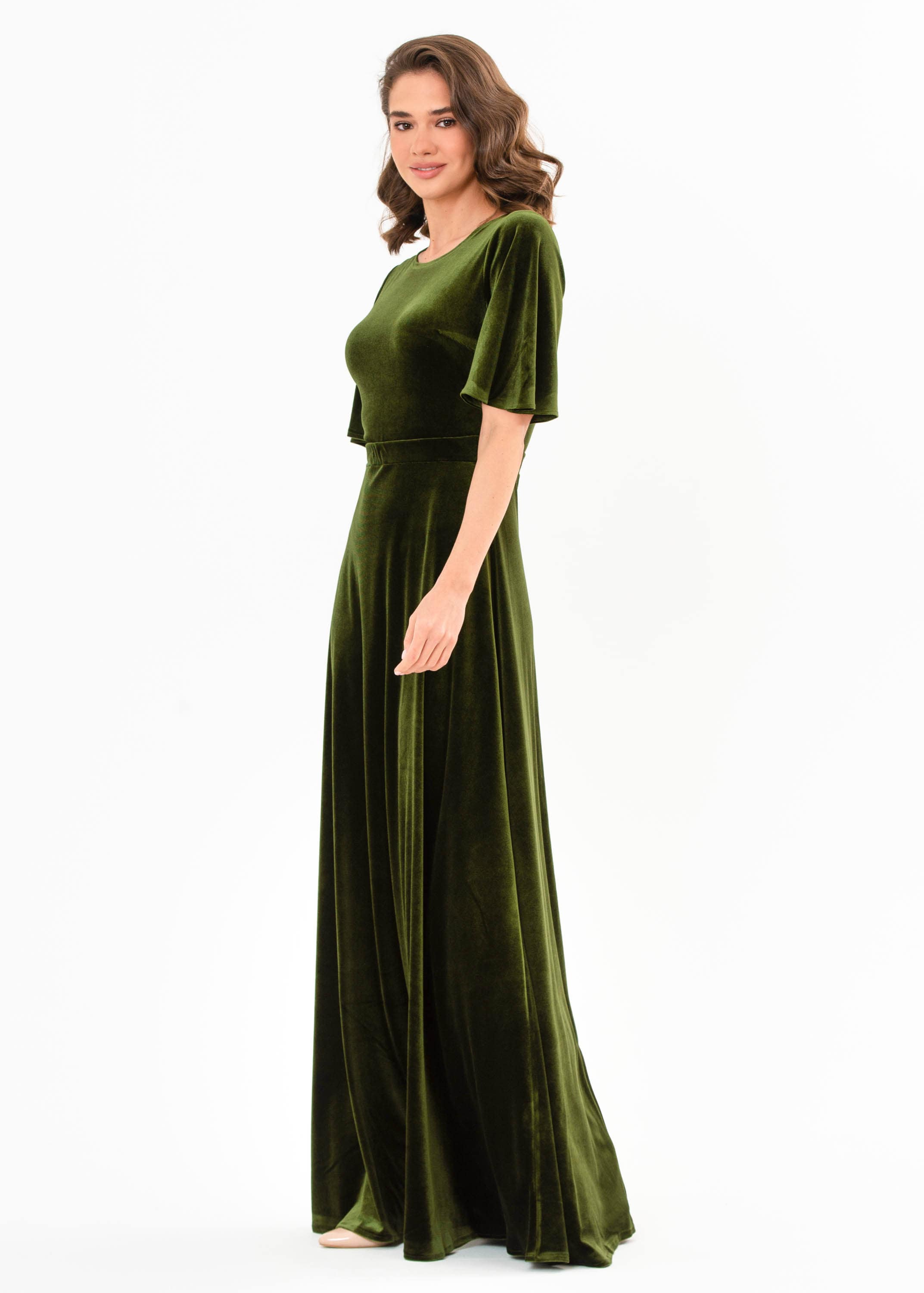 olive green velvet prom dress Zapakasa Women Dark Green Velvet Long Formal Dress with Lace V-Neck Mermaid Long Sleeves Holiday Party Dress