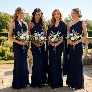 Navy Blue Chiffon Infinity Dress, Multiway Bridesmaid Gown, Wedding Guest Outfit