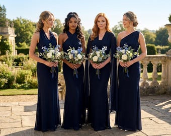 Marineblaues Chiffon Infinity Kleid, Multiway Brautjungfer Kleid, Hochzeitsgast Outfit