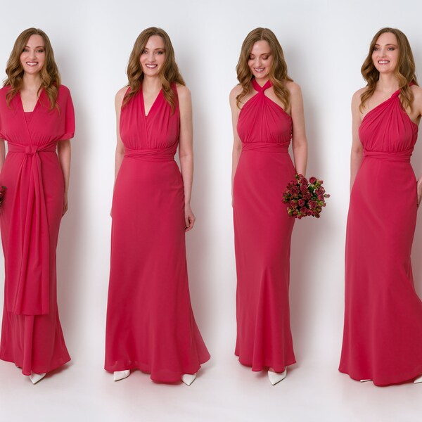 Chiffon Long Dresses with Illusion NECK Coral main image 1
