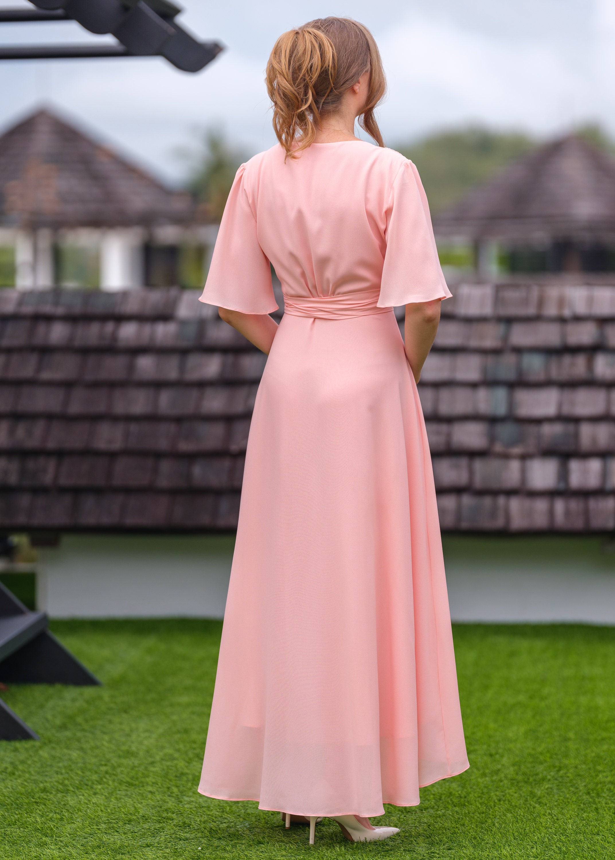 Buy Blush Pink Chiffon Bridesmaid Dress, Wedding Guest Dress, Bridesmaids  Dress, Chiffon Long Wrap Dress, Evening Dress, Formal Chiffon Dress Online  in India
