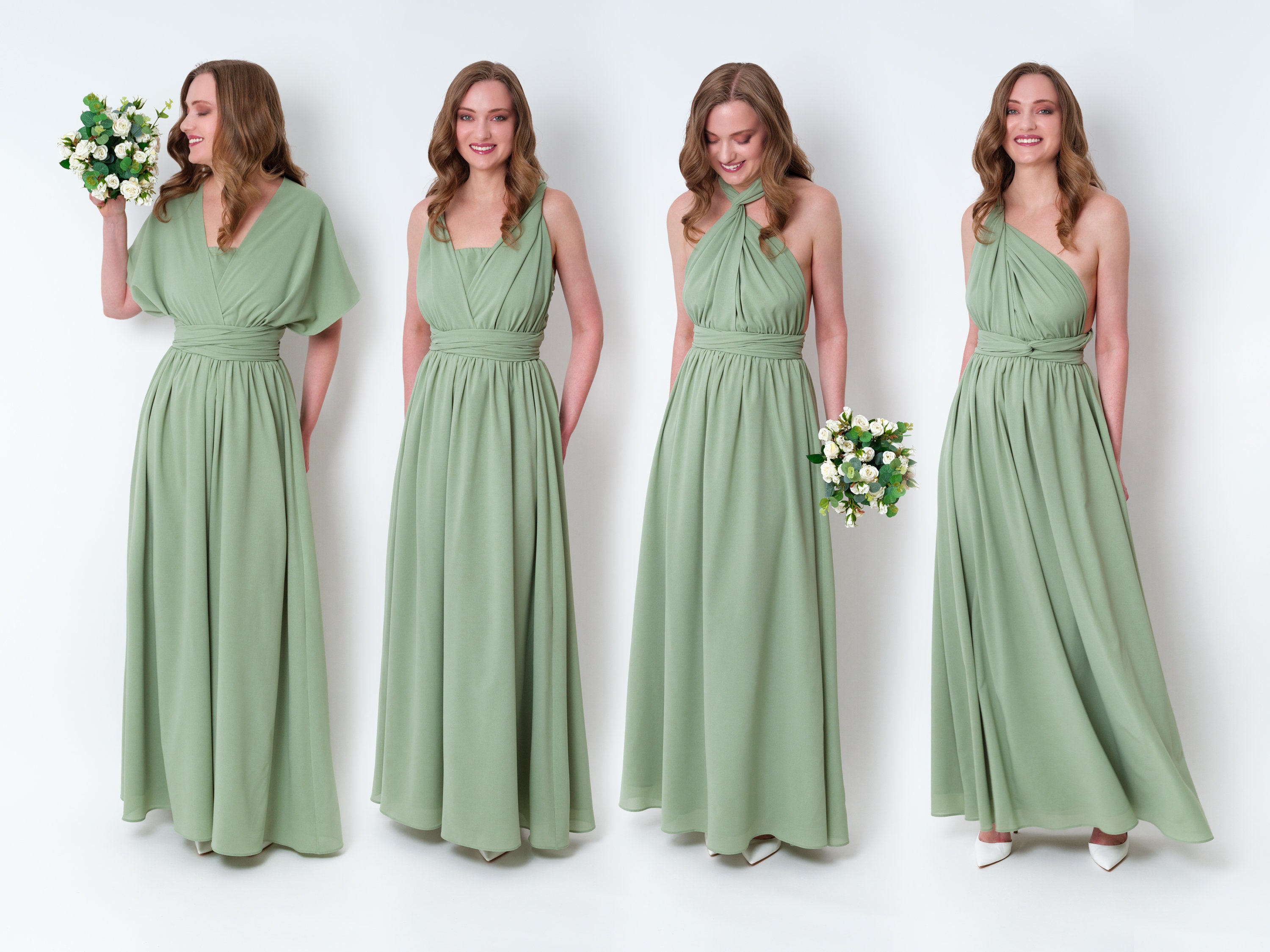 Sage Green Chiffon Infinity Bridesmaid Dress or Jumpsuit Wedding
