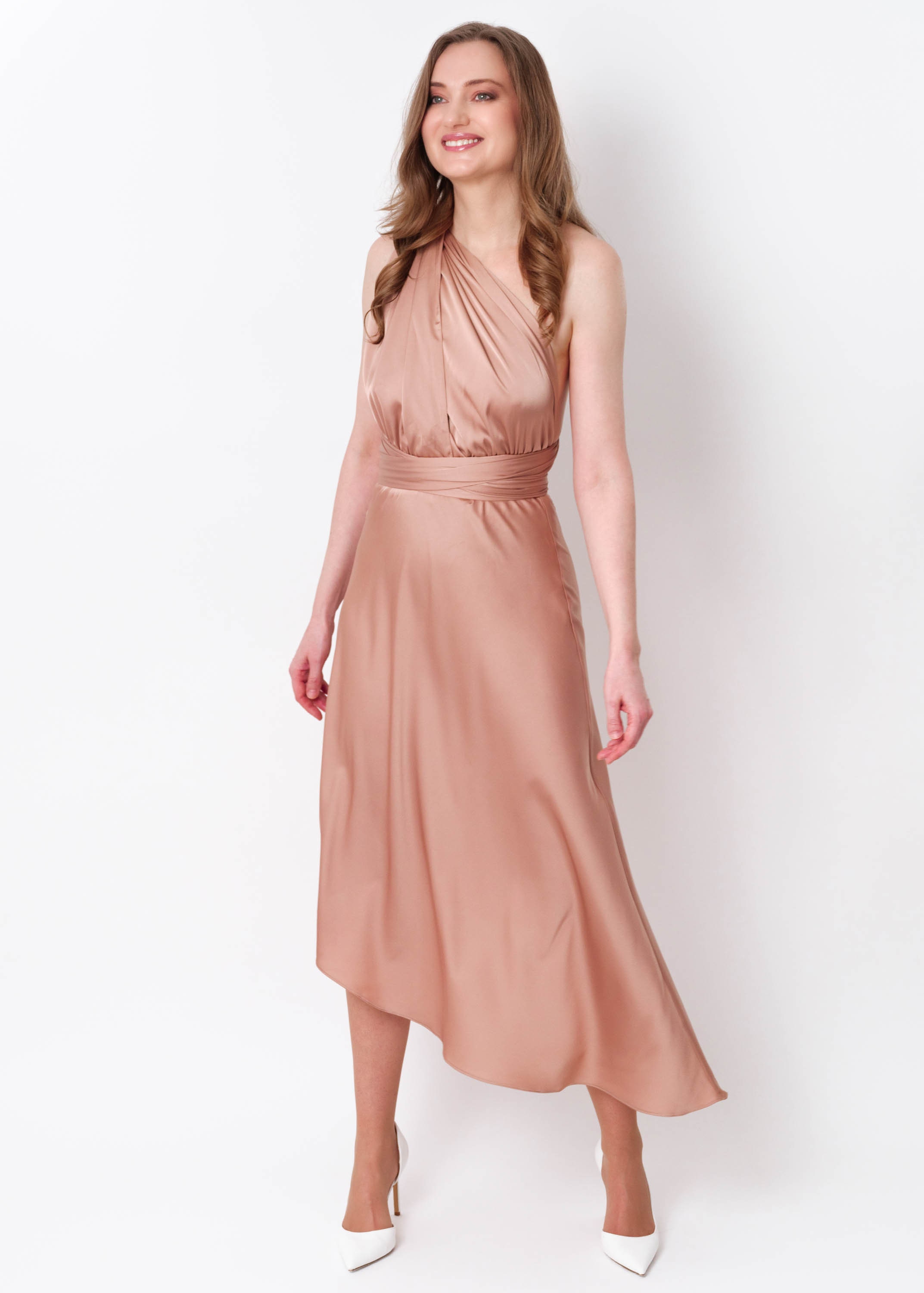 rose gold convertible dress Convertible Rose Gold Long Bridesmaid Dress with Sequins – FancyVestido