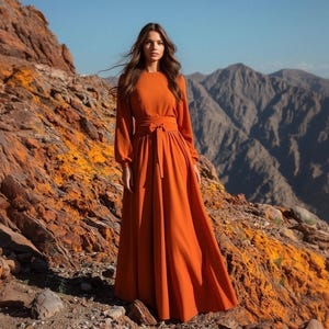 chinese dress ladies Kaida Slinky Maxi Dress with Hardware / Burnt Orange | Meshki main image 0