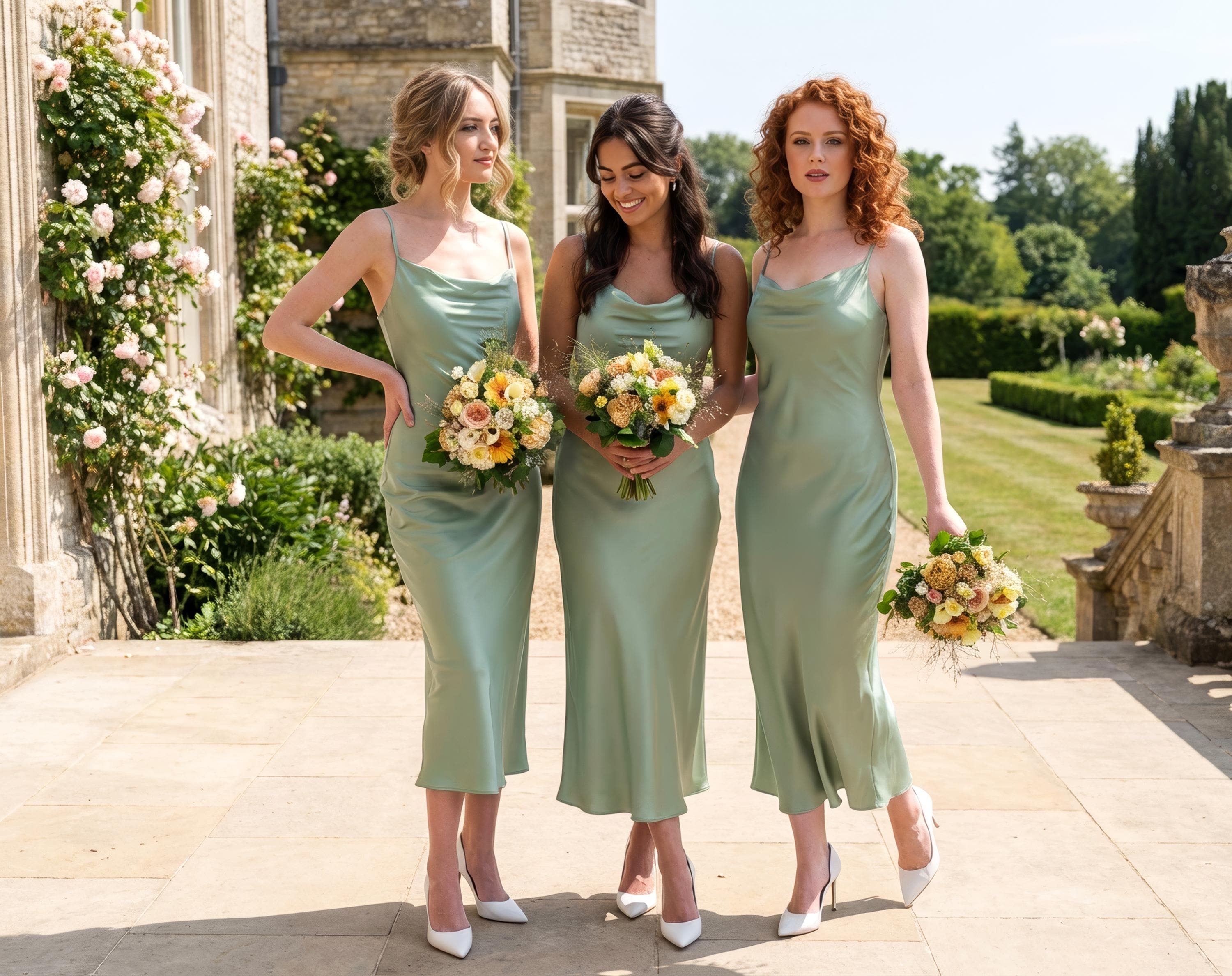 cheap sage green bridesmaid dresses Sage Green Spaghetti Straps A-line Long Bridesmaid Dress with Slit Sage Green / Custom Size main image 1