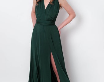 dark green infinity dress Made In USA Forest Green Infinity Dress Multiway Bridesmaid Dress Convertible Made In USA