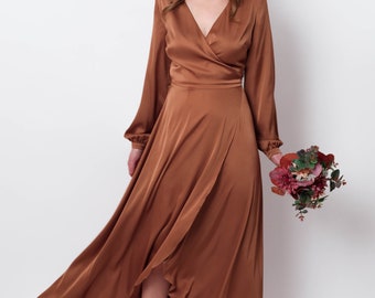 copper satin dress with sleeves Whitney Dress - Silk - Copper