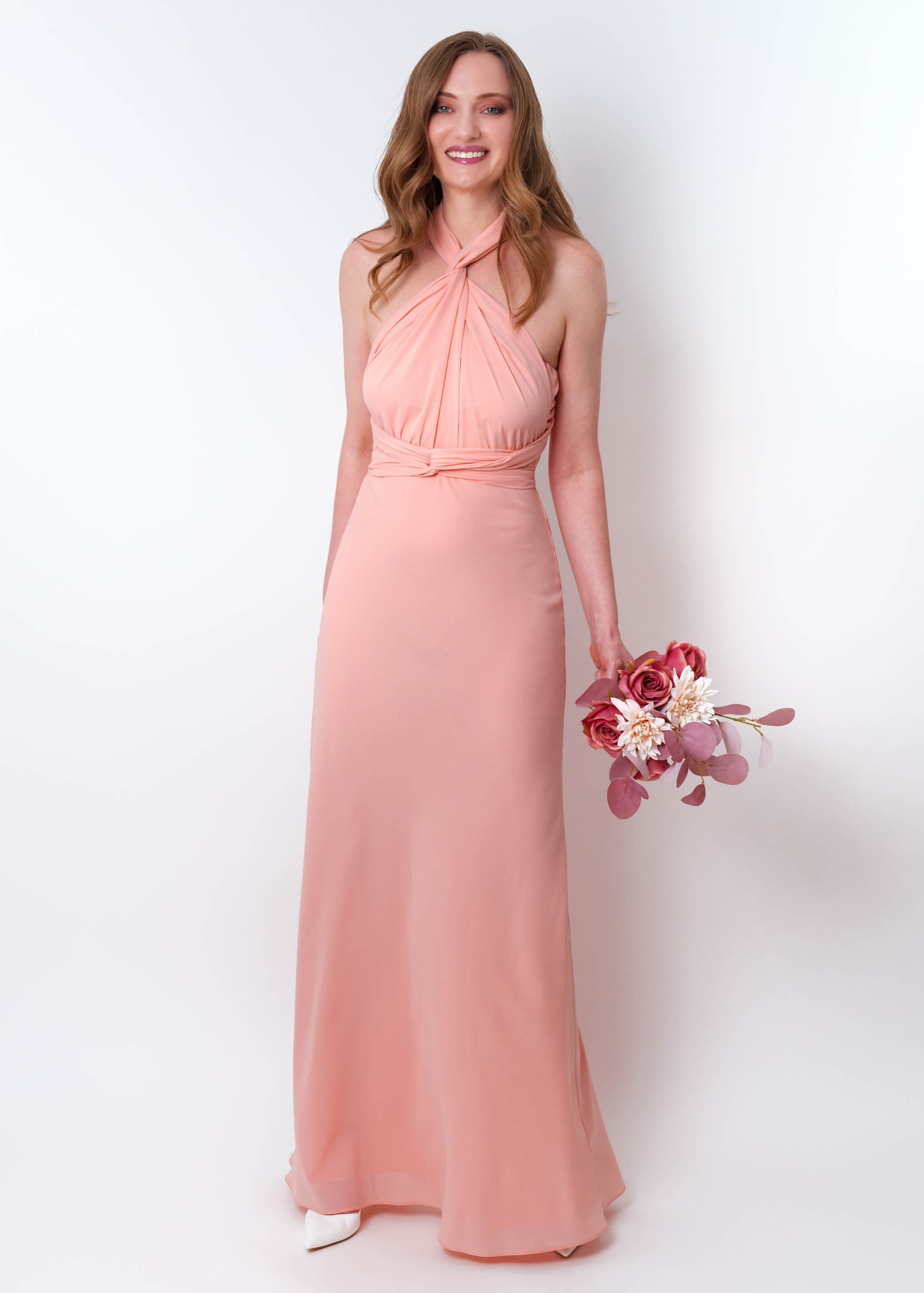 Blush Pink Chiffon Infinity Dress, Multiway Bridesmaid Gown, Wedding Guest Outfit