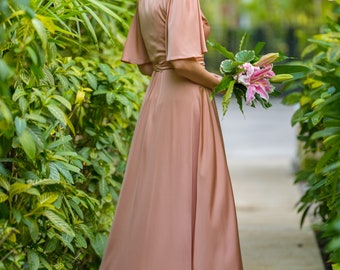 Rose Gold Silk Wrap Dress, Bridesmaid Dress, Wedding Guest Dress, Silk  Satin Dress, Maxi Dress, Evening Dress, Long Dress, Formal Dress - Etsy  Australia