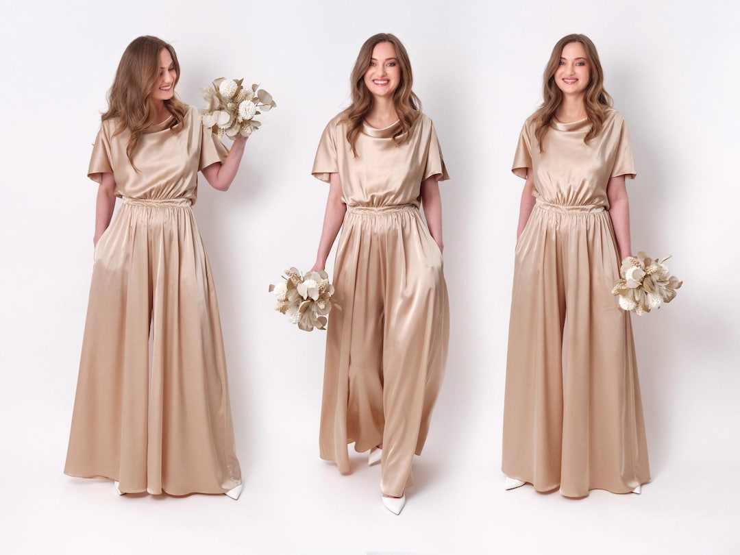 Graceful Jumpsuit with a Chiffon Skirt Overlay Champagne