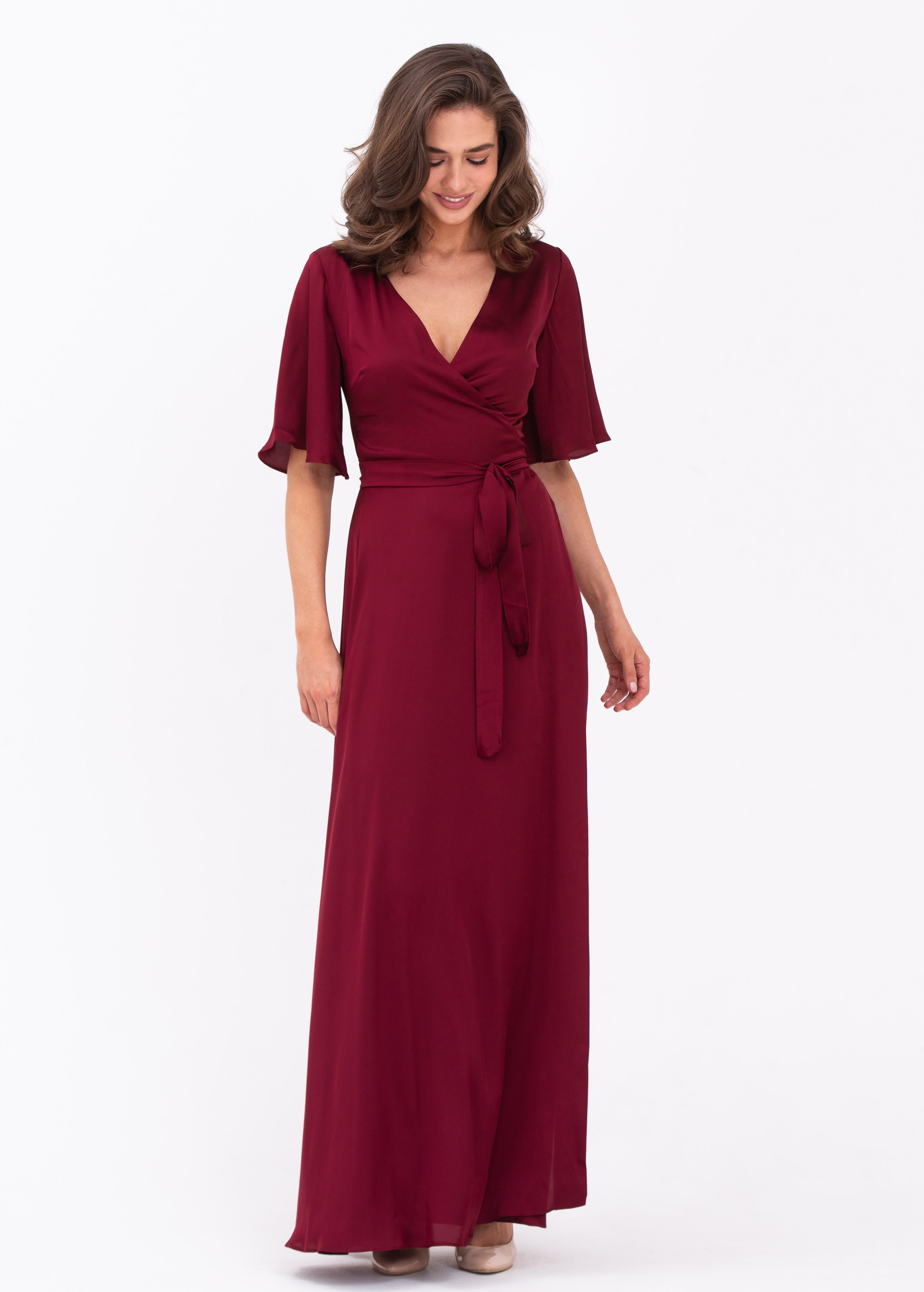 petite burgundy satin wrap detail maxi dress Dress, Silk Dress, Dress, Bridesmaid Dress, Wedding Guest Dress, Women Dress, Dress, Evening Dress, Long Colour Block slip grip and a Size:44/ US 10 EW36214 Ellie Wilde by