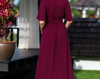 Burgundy romantic wrap dress, bridesmaids dress, maxi dress, long dress, wedding guest dress, formal dress, evening summer dress Burgundy romantic wrap dress, bridesmaids dress, maxi dress, long dress, wedding guest dress, formal dress, evening summer dress