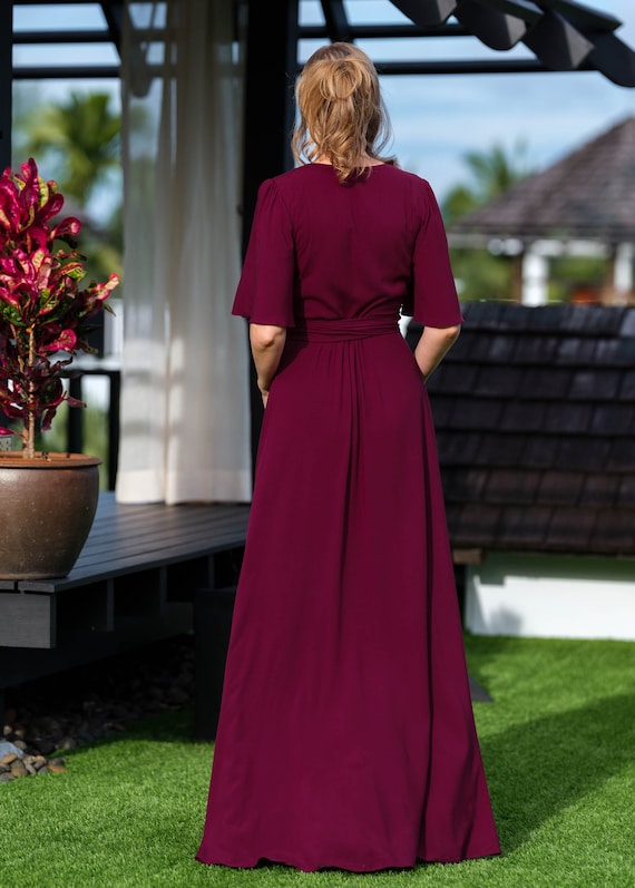 chinese dress ladies CICIDUDU Womens Plus Size Dress Wedding Guest Cocktail Ruffle Half Sleeve  Wrap V Neck Slit A Line Maxi Dresses with Belt Burgundy at Amazon Women's  Clothing store