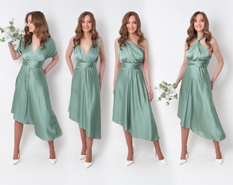 Infinity dress, sage green silk dress, bridesmaid dress, silk satin dress, multi wrap dress, convertible dress, multiway dress