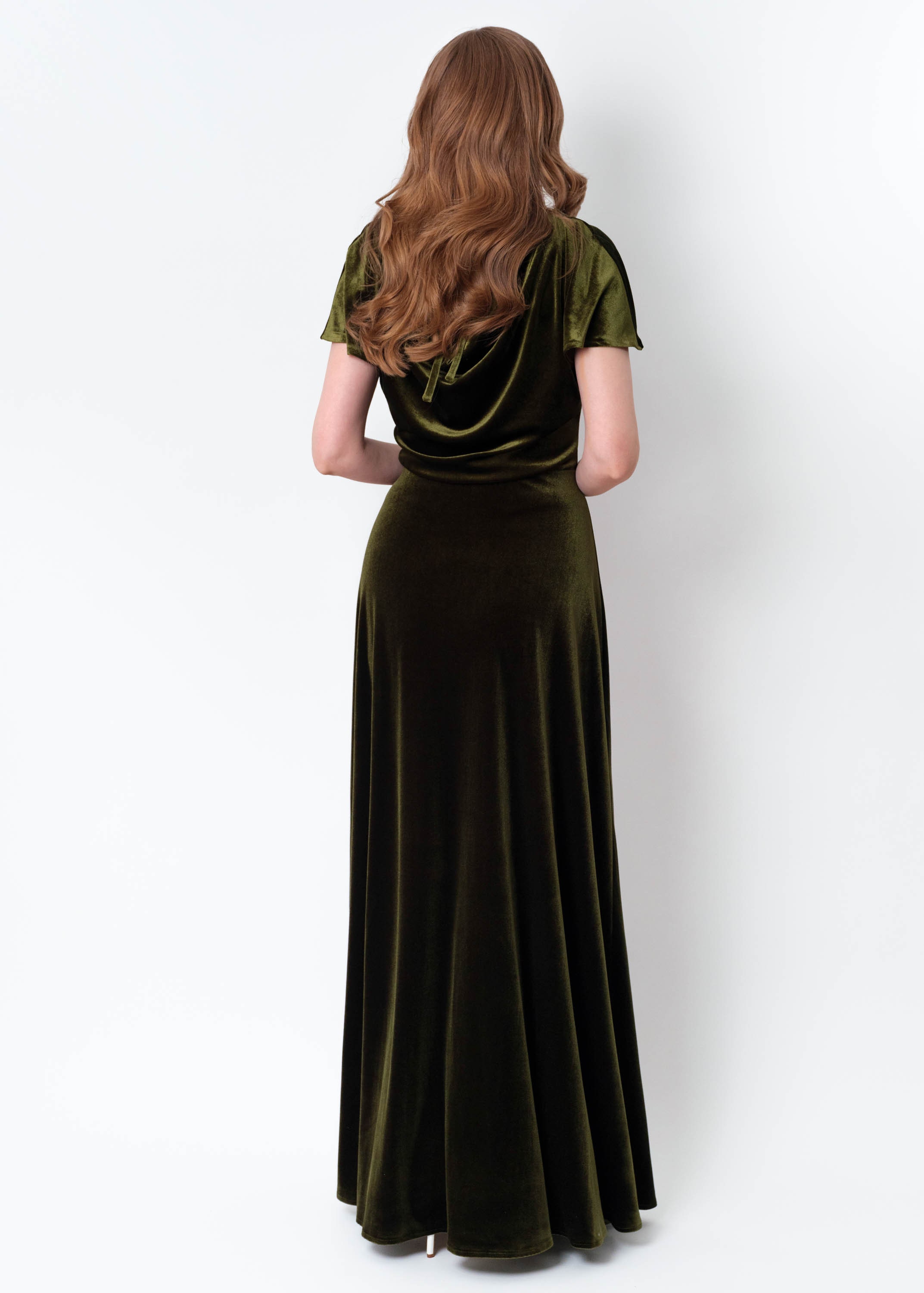 olive green velvet dress ZAPAKA Women Olive Velvet Bridesmaid Dress V-Neck Sleeveless Wedding Guest Dress, Olive / US10 main image 0
