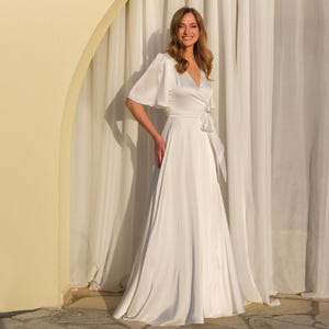 Bridesmaid dress | Silk ivory wrap dress | Elegant satin gown for weddings & special occasions | Custom made dress | Wedding simple dress