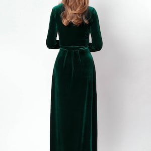 Emerald green velvet long dress, bridesmaid velvet dress, wedding dress, velvet bridesmaid dress, New Year dress, maxi dress, evening dress image 10