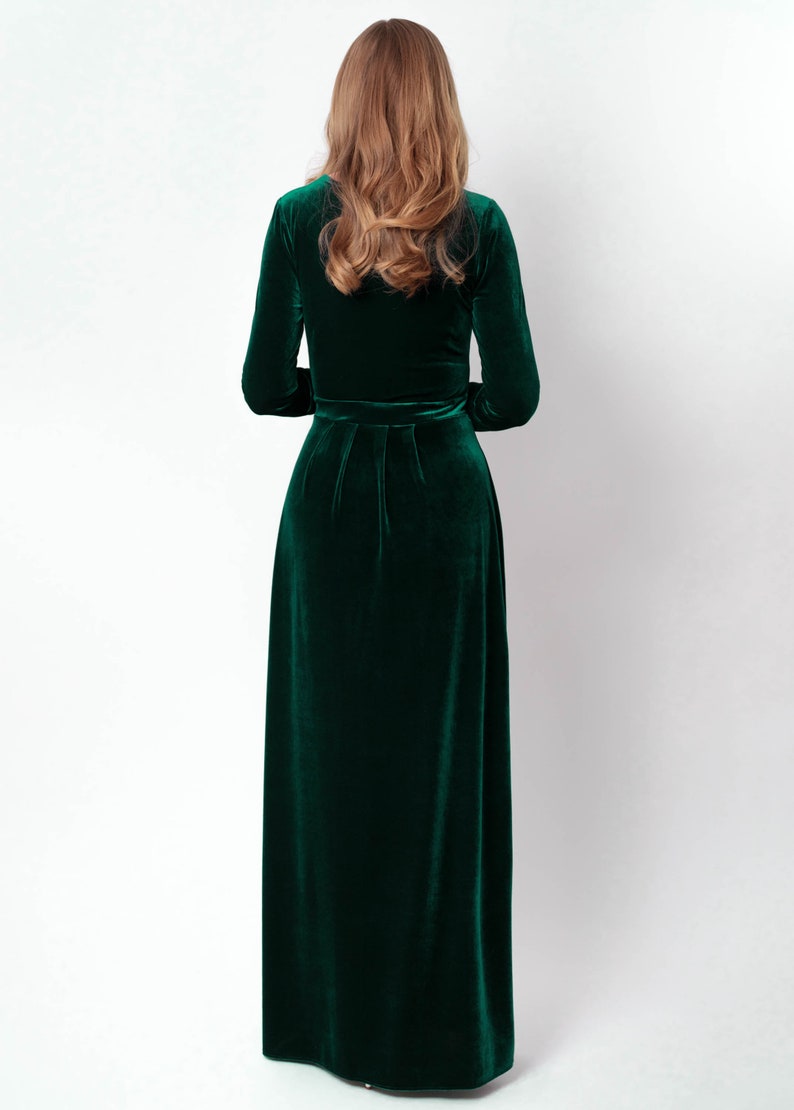 Emerald green velvet long dress, bridesmaid velvet dress, wedding dress, velvet bridesmaid dress, New Year dress, maxi dress, evening dress image 10