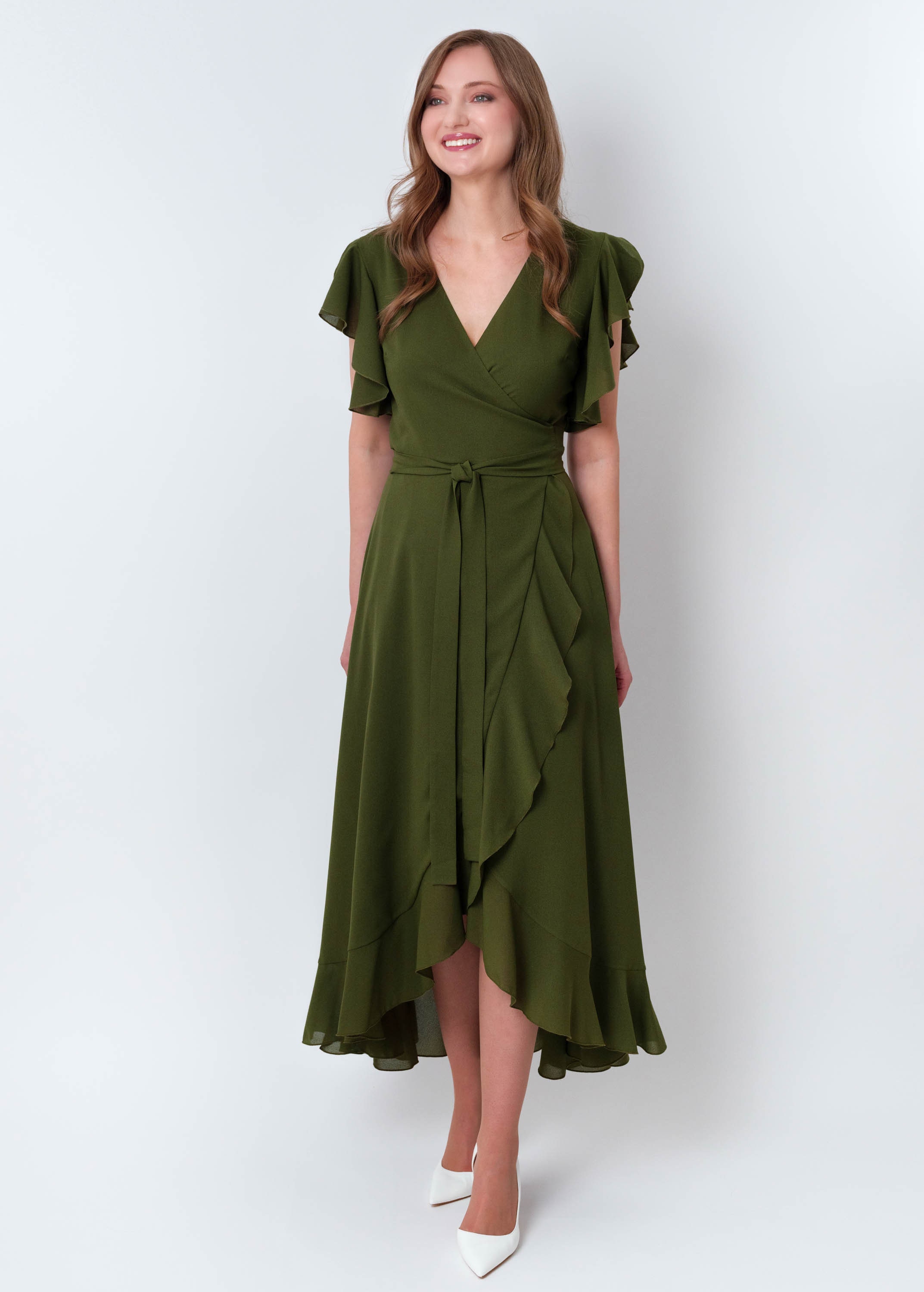 chiffon olive green dress ECB Exclusive: Timeless Romantic Chiffon Maxi Dress, Olive main image 1