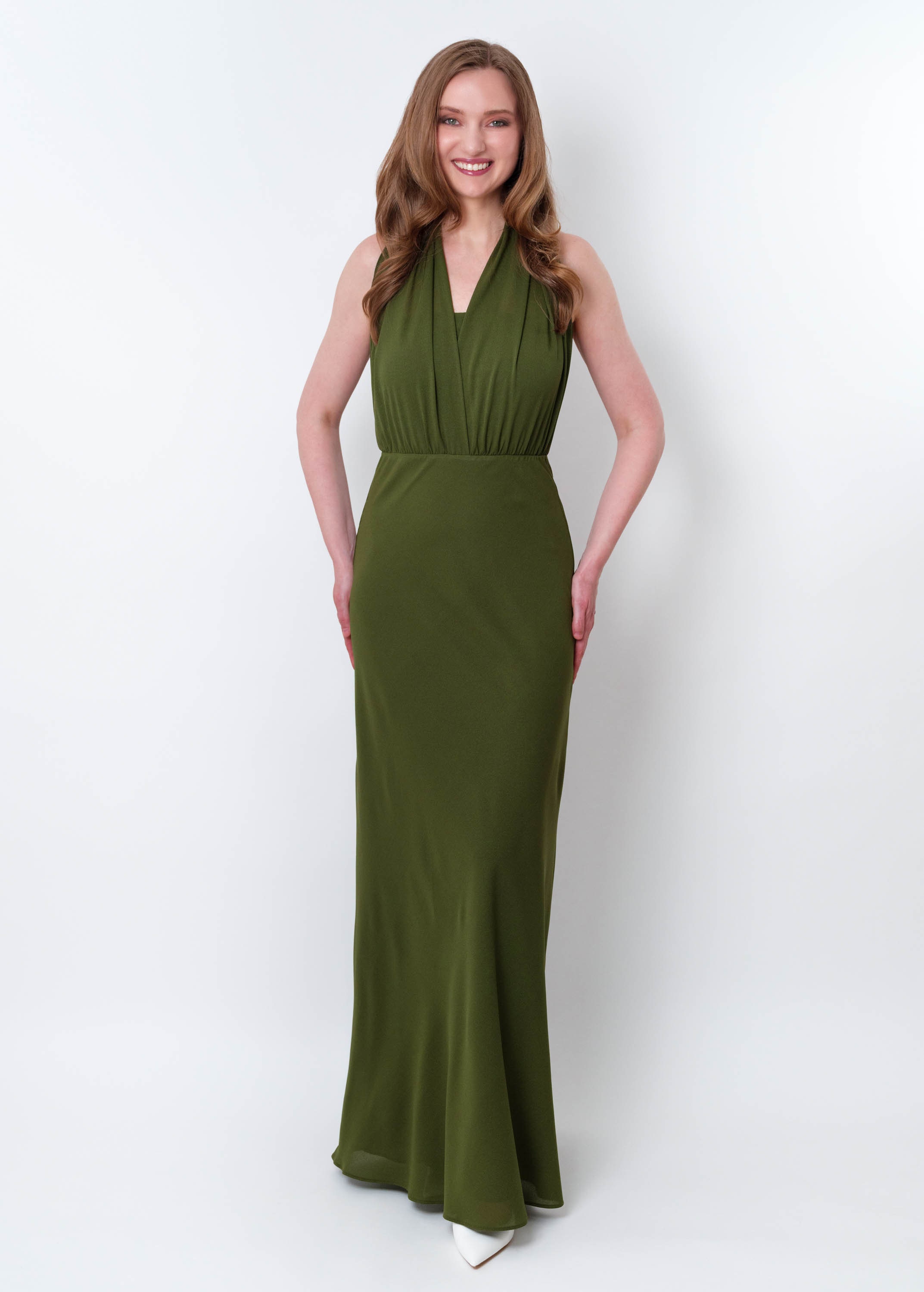 Olive green chiffon infinity bridesmaid dress, wedding guest dress, bridesmaids dress, chiffon long dress, Convertible dress, evening dress