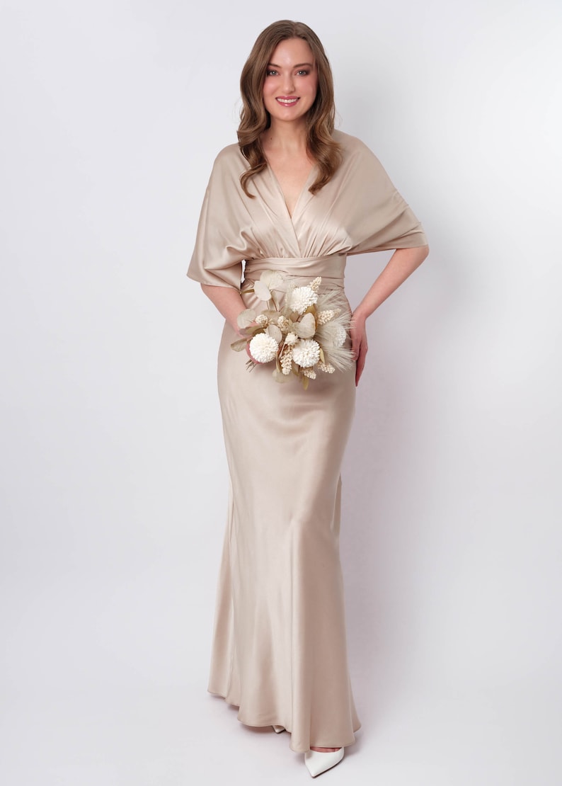 Infinity dress, champagne beige silk dress, bridesmaid dress, silk dress, multi wrap dress, convertible dress, multiway dress, long dress image 2