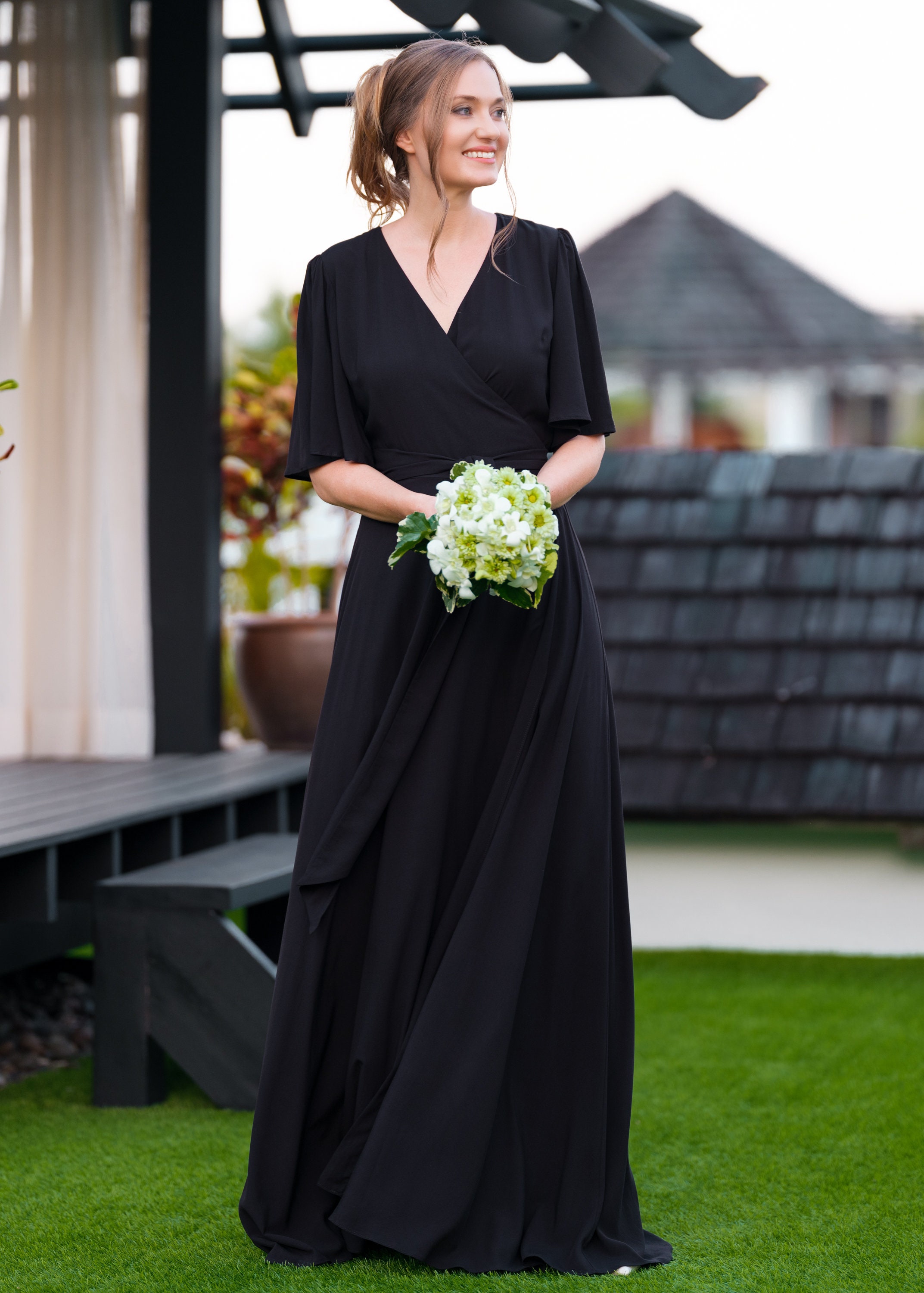 Black Romantic Wrap Dress, Bridesmaids Dress, Maxi Dress, Long Dress,  Wedding Guest Dress, Formal Dress, Evening Summer Dress - Etsy