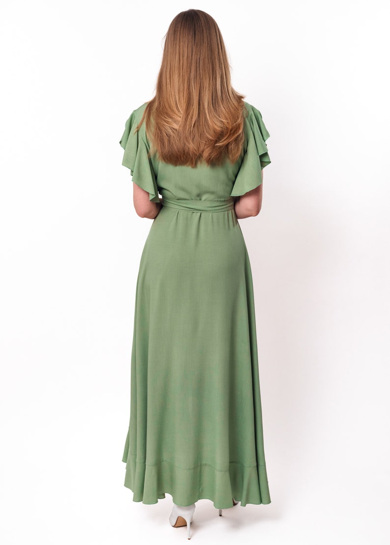 Sage Green Romantic Wrap Around Dress Maxi Dress Long Dress - Etsy
