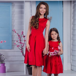 Mommy and me red cotton dresses, Mother and Daughter dresses, photoshoot dress for mother and daughter, dress for girl, summer dress