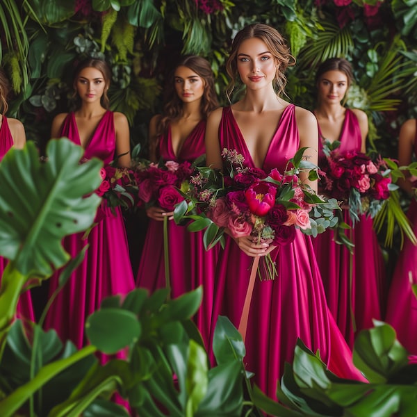 Infinity dress | Bridesmaids dress | Bridesmaids jumpsuit | Silk fuchsia gown | Wedding guest dress | Multiway dress | Convertible gown