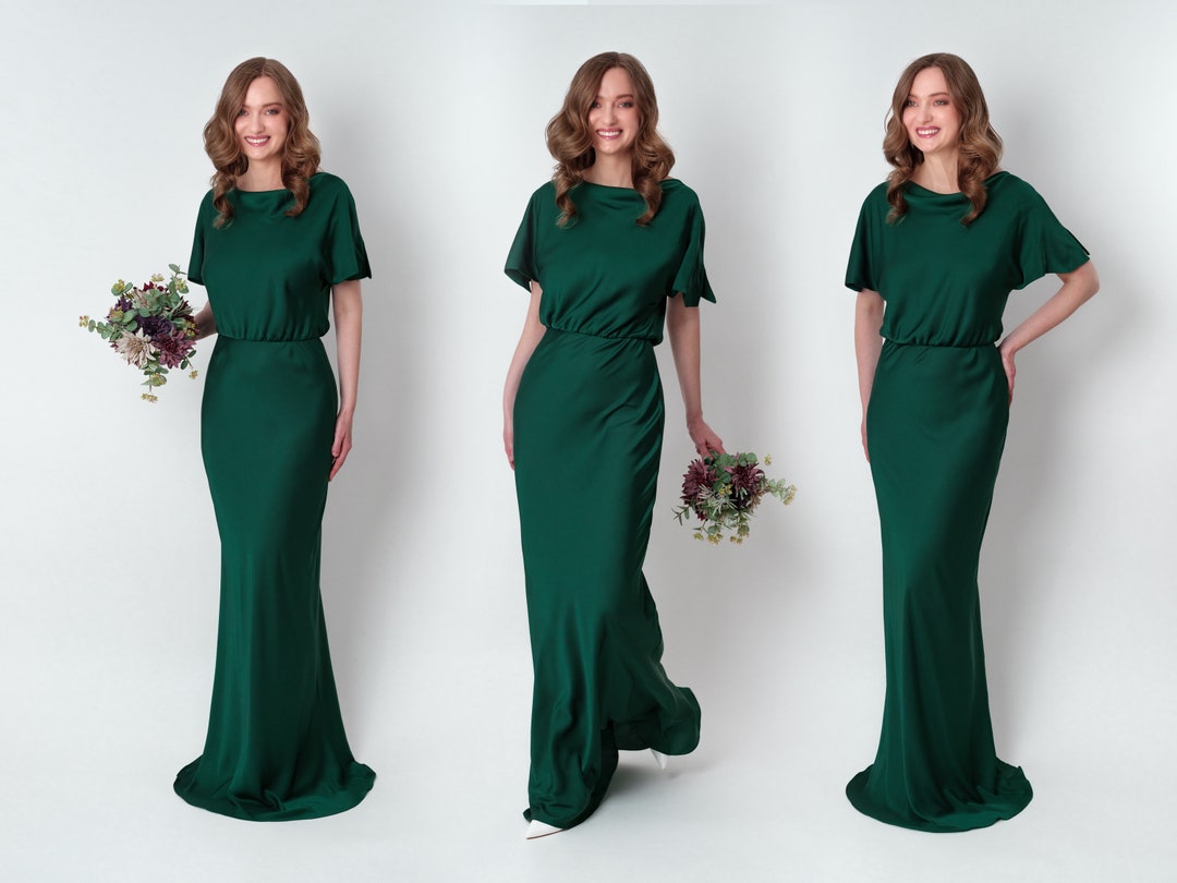 Dark Green Silk Long Dress, Bridesmaid Dress, Wedding Guest