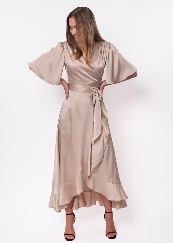sachin and babi light blue dress Champagne Beige Dress, Silk Dress, Wrap Dress, Bridesmaid Dress, Wedding  Guest Dress, Women Dress, Maxi Dress, Evening Dress, Long Dress