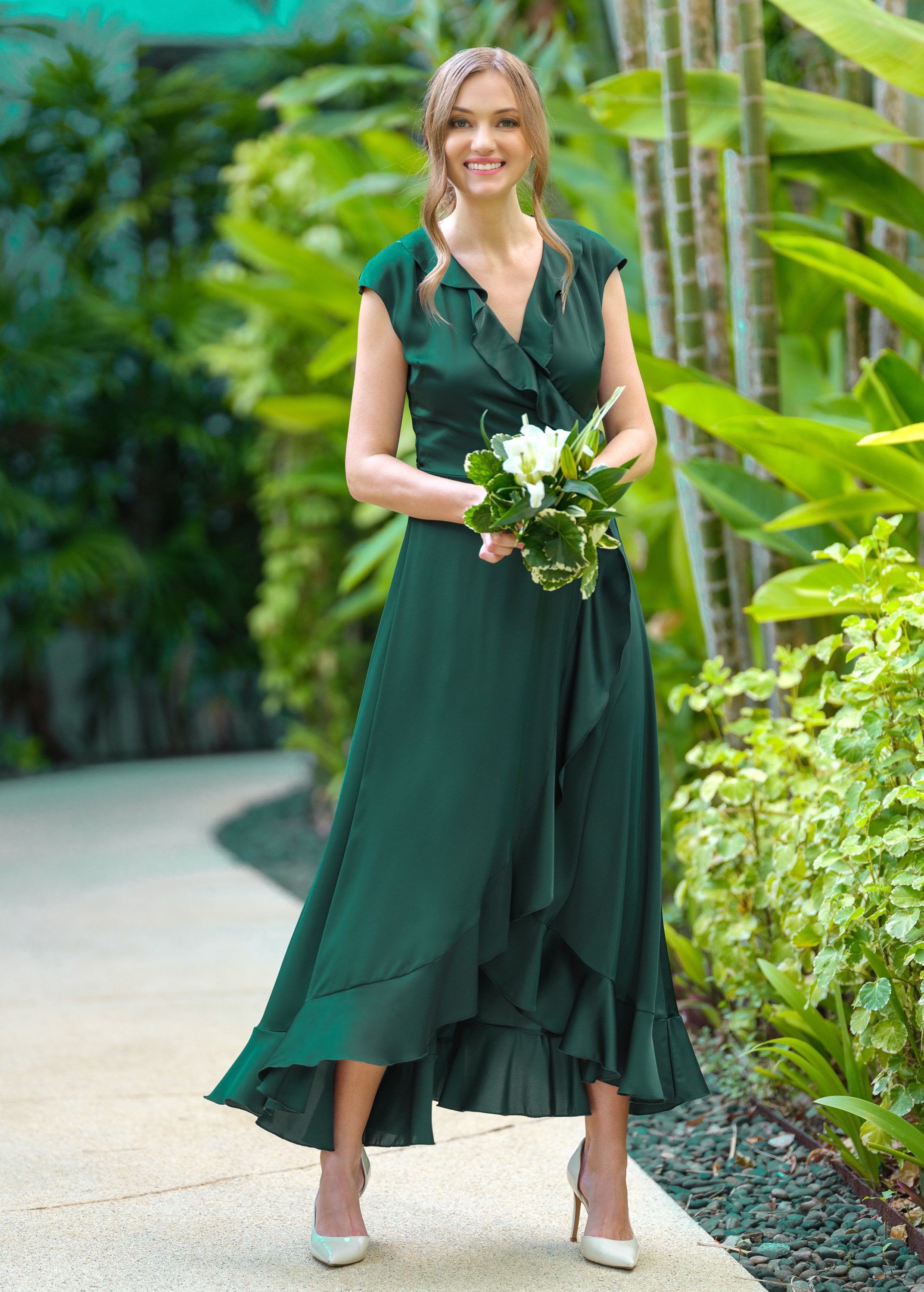 Forest Green Silk Dress, Silk Dress, Wrap Dress, Bridesmaid Dress, Wedding  Guest Dress, Women Dress, Maxi Dress, Evening Dress - Etsy
