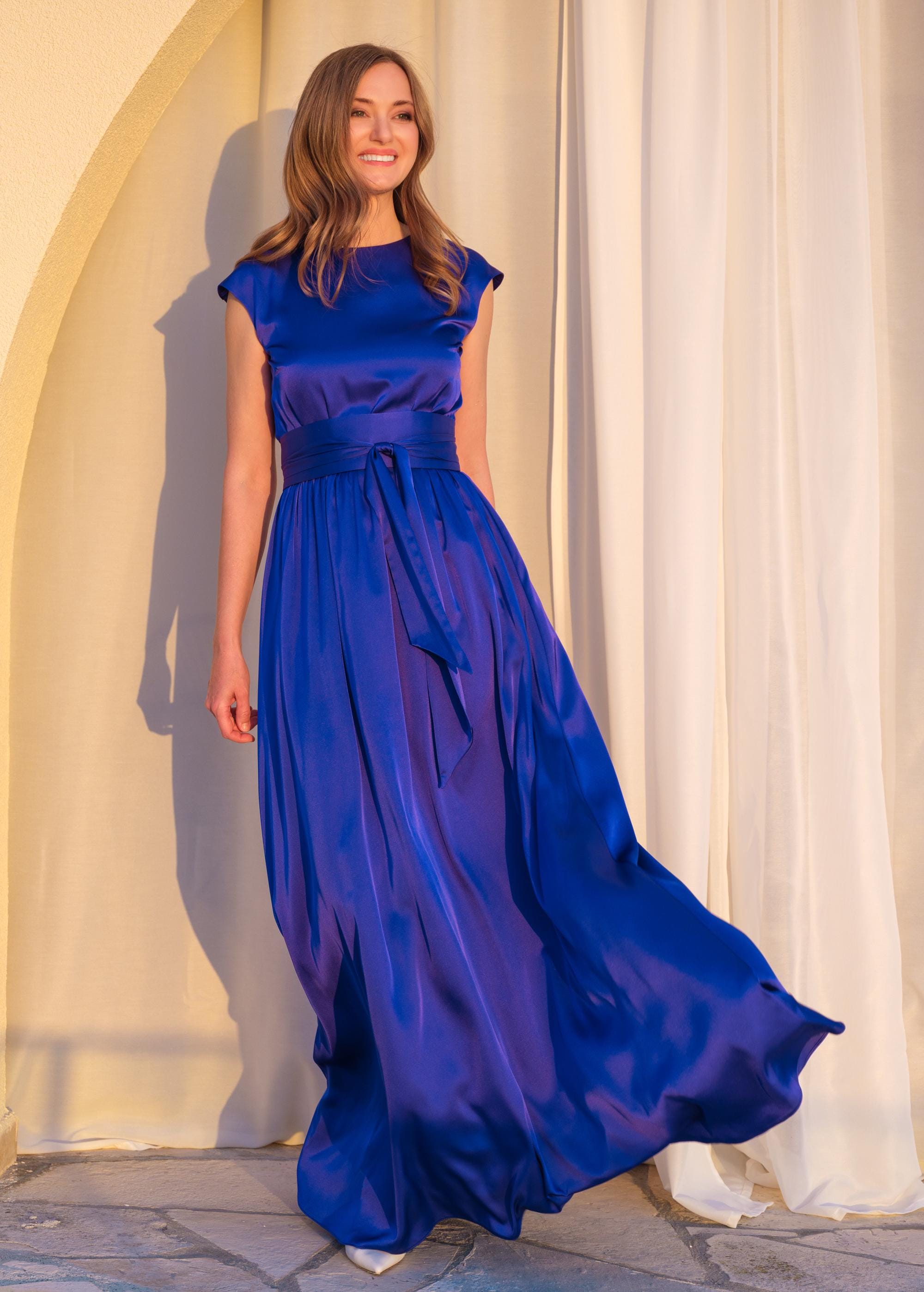 Bridesmaids dress | Silk royal blue dress | Elegant gown with belt for Weddings & Special Occasions | Wedding guest dress| Formal satin gown Bridesmaids dress | Silk royal blue dress | Elegant gown with belt for Weddings & Special Occasions | Wedding guest dress| Formal satin gown