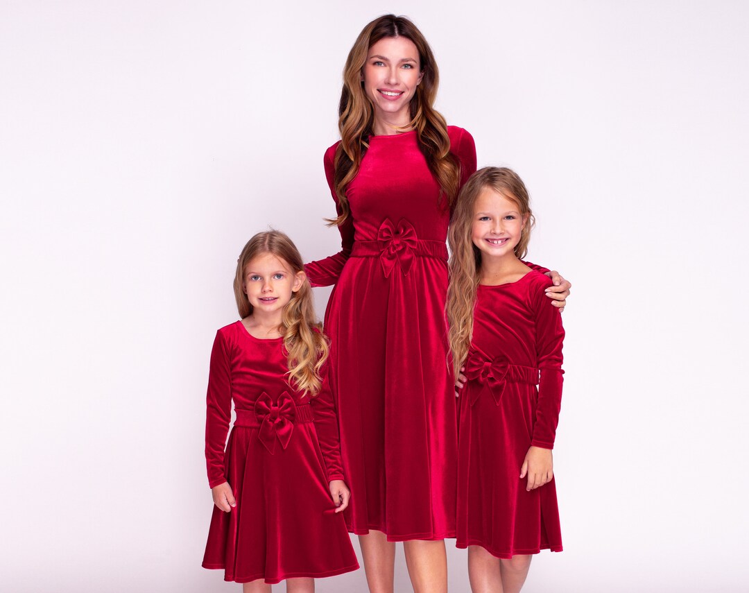 Mommy and Me Red Velvet Dresses, Mother and Daughter Dresses