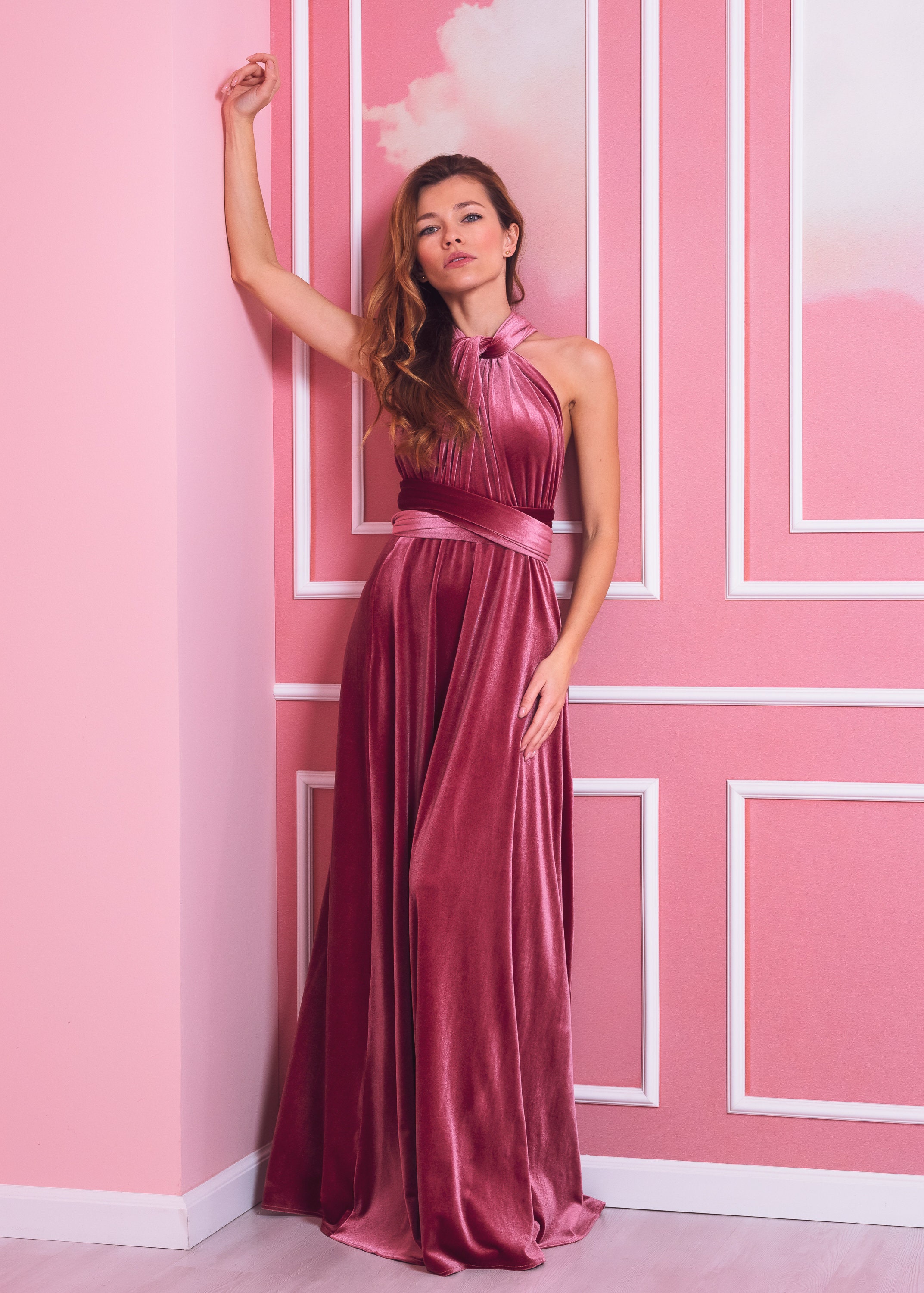 dusty rose velvet bridesmaid dresses Azazie Kimber