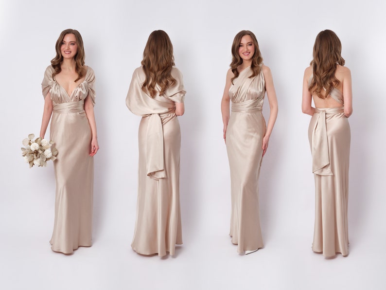 Infinity dress, champagne beige silk dress, bridesmaid dress, silk dress, multi wrap dress, convertible dress, multiway dress, long dress image 10