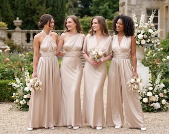 Infinity dress or jumpsuit, light champagne silk dress, bridesmaid dress, silk dress, wrap dress, Convertible dress, multiway dress
