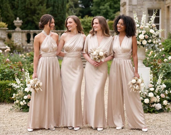 Infinity Dress or Jumpsuit, Light Champagne Silk Dress, Bridesmaid Dress,  Silk Dress, Wrap Dress, Convertible Dress, Multiway Dress - Etsy Finland