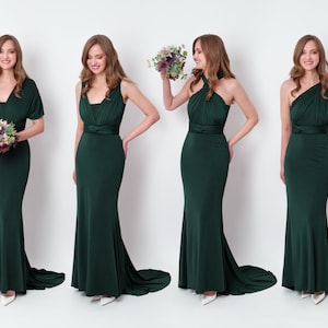 Dark green infinity mermaid train dress, bridesmaid dresses, wedding guest dress, multi wrap dress, convertible dress, multiway dress