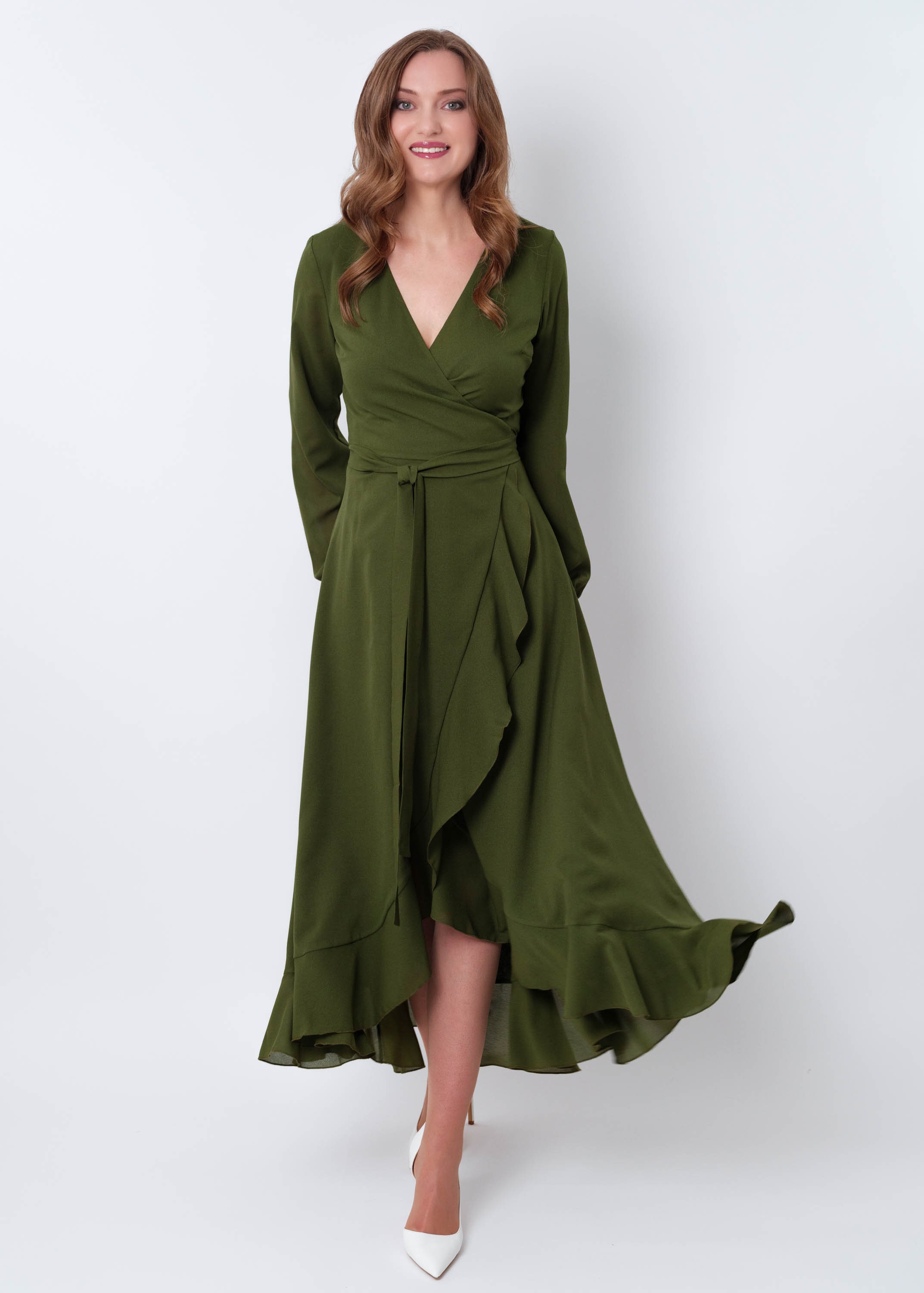 Olive green chiffon bridesmaid dress, wedding guest dress, bridesmaids dress, chiffon long wrap dress, evening dress, formal chiffon dress Olive green chiffon bridesmaid dress, wedding guest dress, bridesmaids dress, chiffon long wrap dress, evening dress, formal chiffon dress