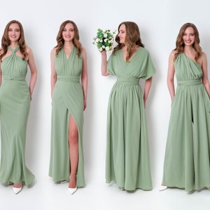 Salbei grün Chiffon Unendlichkeit Brautjungfer Kleid oder Overall, Hochzeitsgast Kleid, Brautjungfern Kleid, Chiffon langes Kleid, Cabrio Kleid