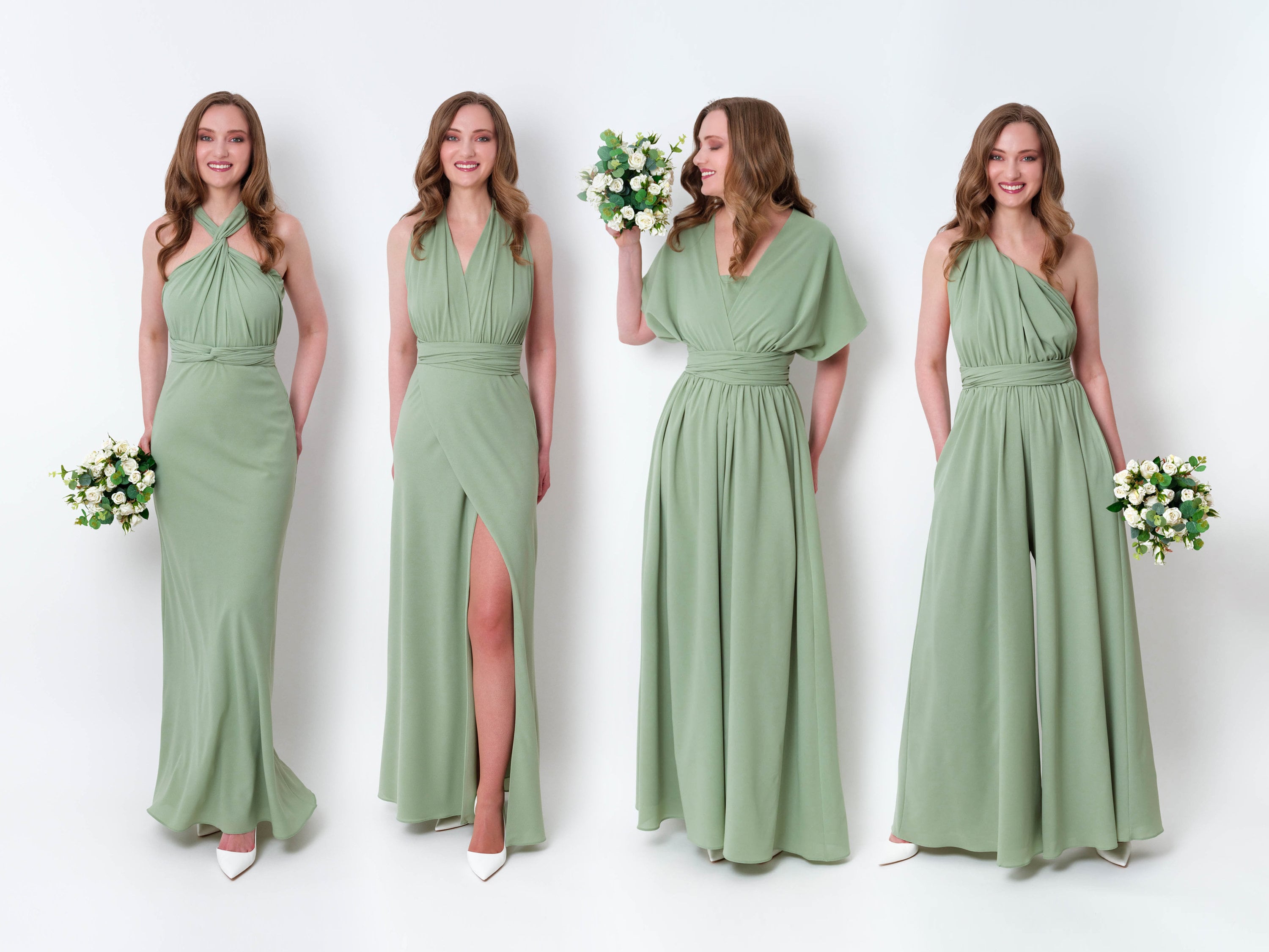 Green Chiffon Dress, Women's Bohemian Dress, Bridesmaid Dress