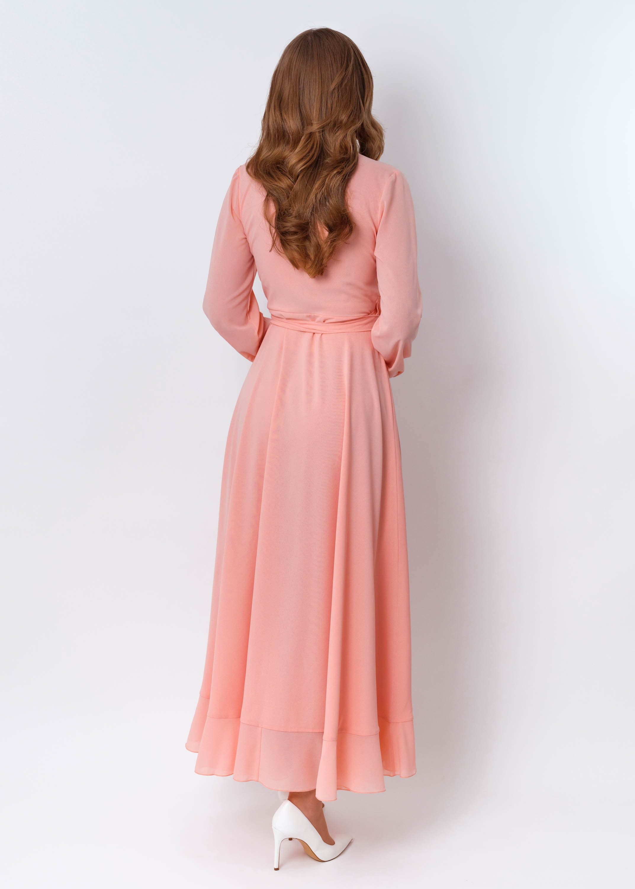 Blush Pink Chiffon Bridesmaids Wrap Dress, Wedding Guest, Evening Gown, Formal Women's Clothing, Peach Summer Plus Size Blush Pink Chiffon Bridesmaids Wrap Dress, Wedding Guest, Evening Gown, Formal Women's Clothing, Peach Summer Plus Size